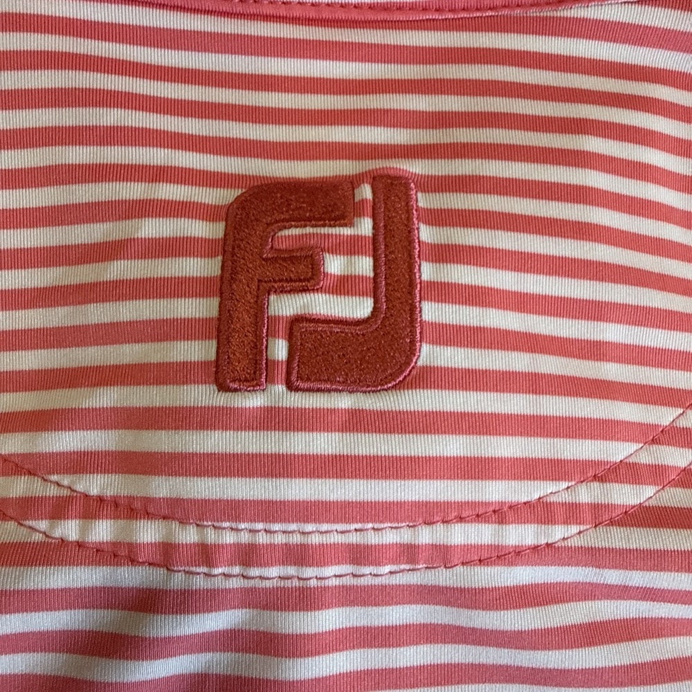 Footjoy Golf Polo Shirt Mens Sz MPink Stripe Performance Stretch Moisure Wicking - Picture 12 of 12